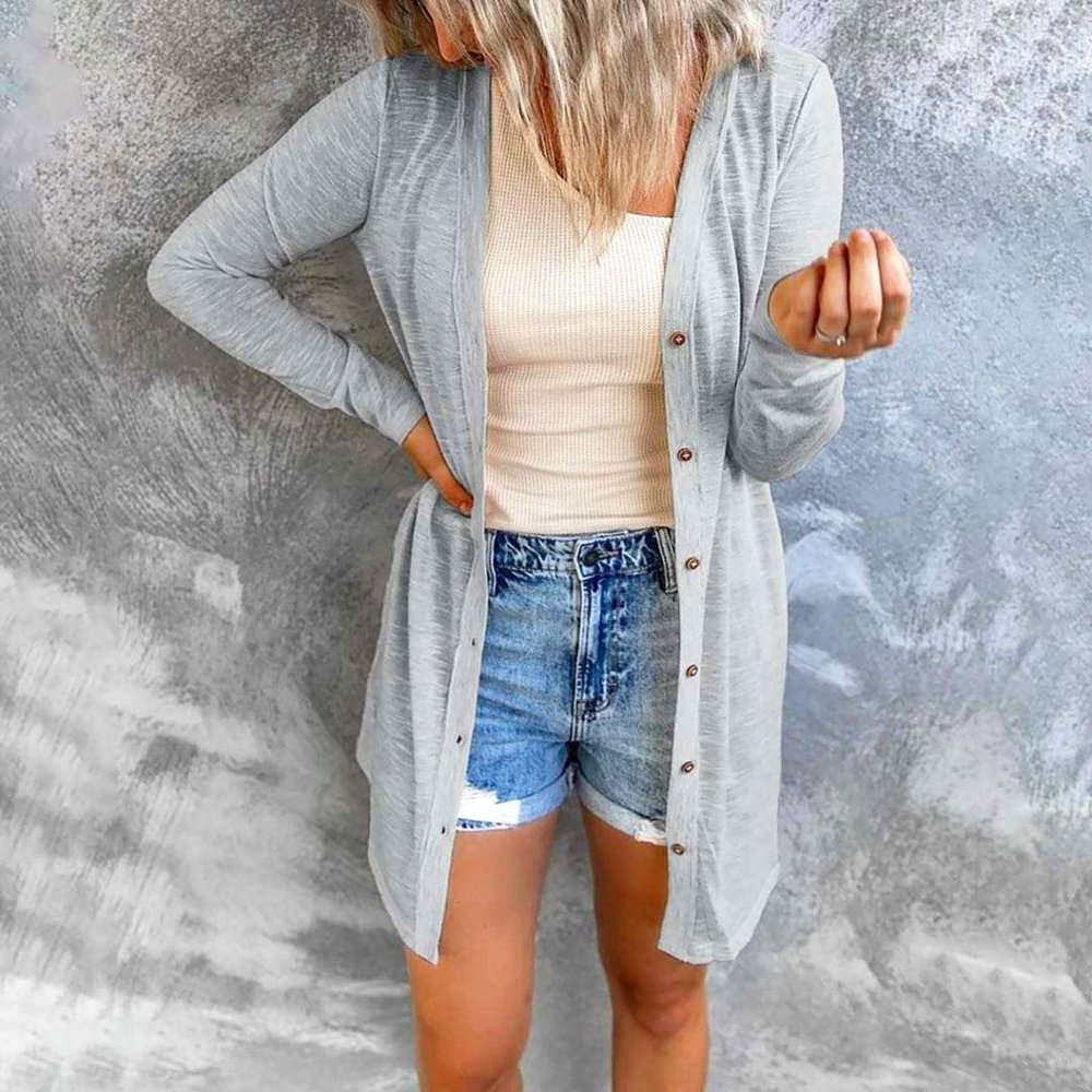 Women's Open Front Lightweight Cardigan Long Sleeve Button Down Loose Outwear